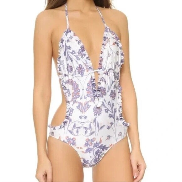 WILDFOX American Paisley Halter One-Piece Monokini Swimsuit Women's Size XS NEW - Picture 4 of 10
